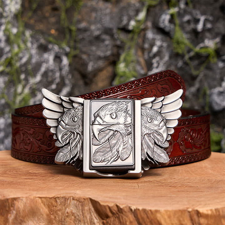 Cintura in pelle Mighty Eagle argentata fai da te da uomo con accendino nascosto - Aquila - Cintura marrone intagliata - 42 - image 10