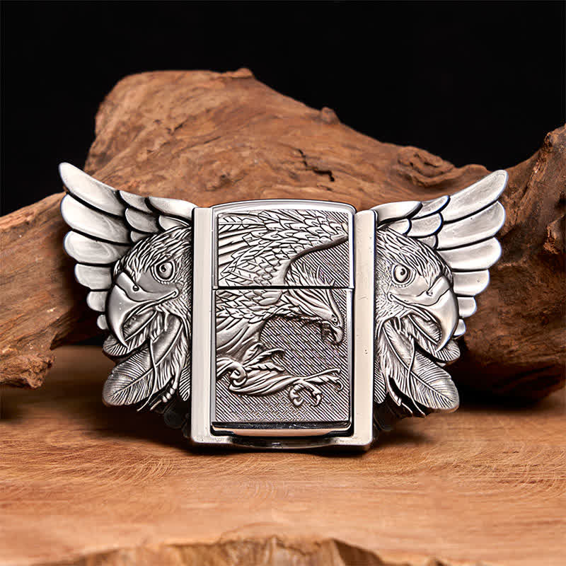 Cintura in pelle fai da te da uomo con aquila volante in argento e accendino nascosto - Aquila in volo - Senza cintura - Cintura non inclusa - image 1