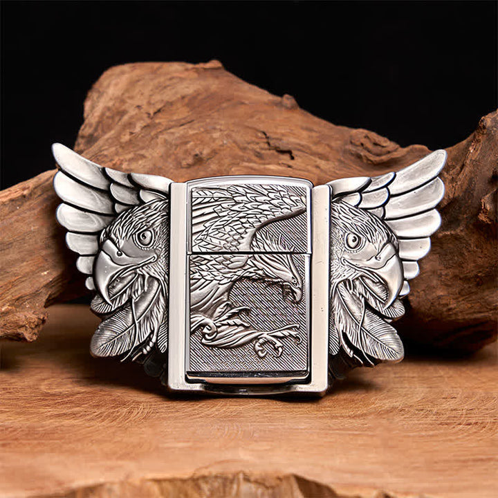 Cintura in pelle fai da te da uomo con aquila volante in argento e accendino nascosto - Aquila in volo - Senza cintura - Cintura non inclusa - image 1