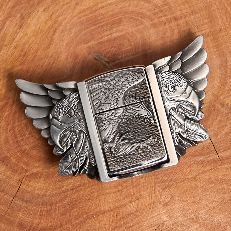 Cintura in pelle fai da te da uomo con aquila volante in argento e accendino nascosto - image 4