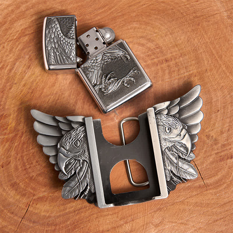 Cintura in pelle fai da te da uomo con aquila volante in argento e accendino nascosto - image 6