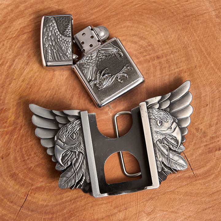Cintura in pelle fai da te da uomo con aquila volante in argento e accendino nascosto - image 6