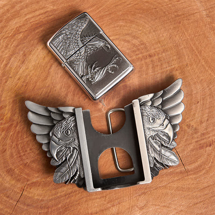 Cintura in pelle fai da te da uomo con aquila volante in argento e accendino nascosto - image 5