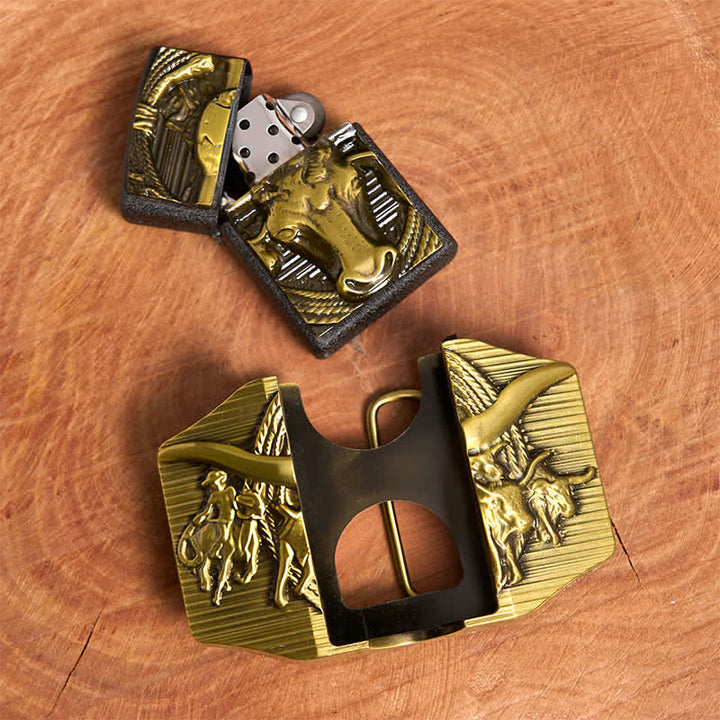 Cintura da uomo in pelle di toro dorato prepotente fai da te con accendino nascosto - image 4