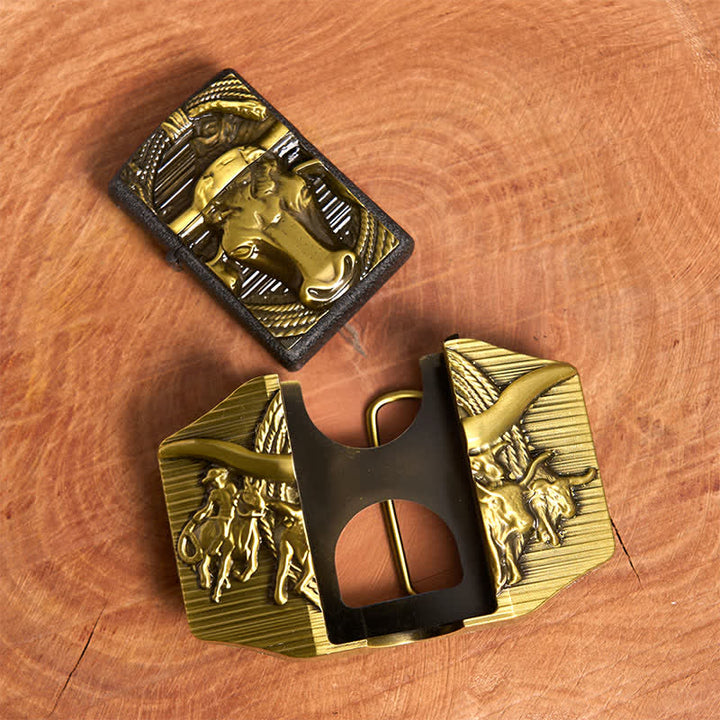 Cintura da uomo in pelle di toro dorato prepotente fai da te con accendino nascosto - image 5