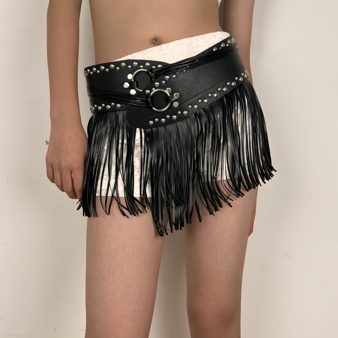 Cintura corsetto in pelle con nappe da donna in stile hippie da cowboy occidentale - image 3