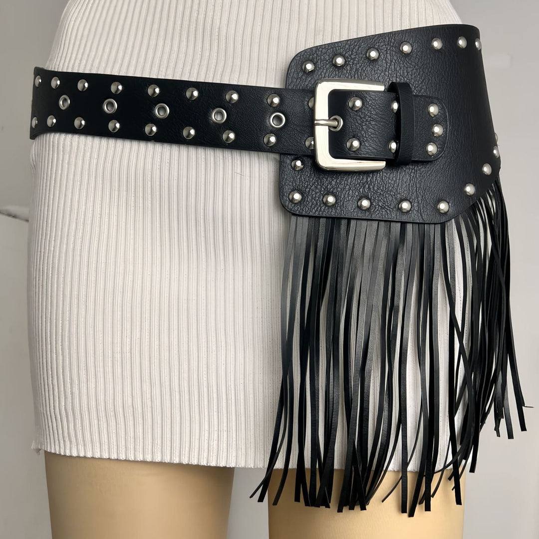 Cintura corsetto in pelle con nappe da donna in stile hippie da cowboy occidentale - Cintura con nappe e rivetti punk - image 6