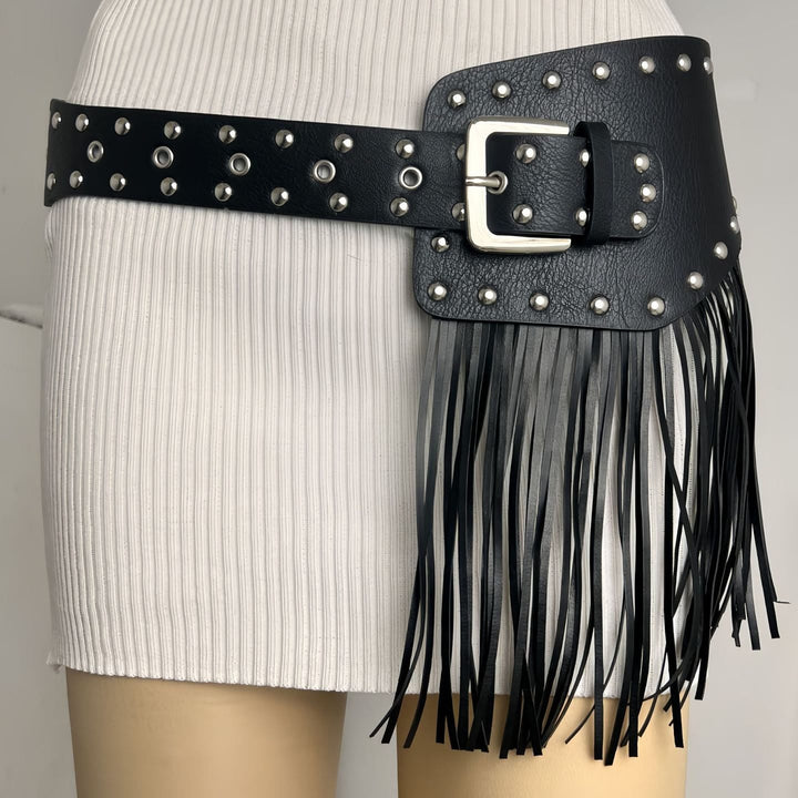 Cintura corsetto in pelle con nappe da donna in stile hippie da cowboy occidentale - Cintura con nappe e rivetti punk - image 6
