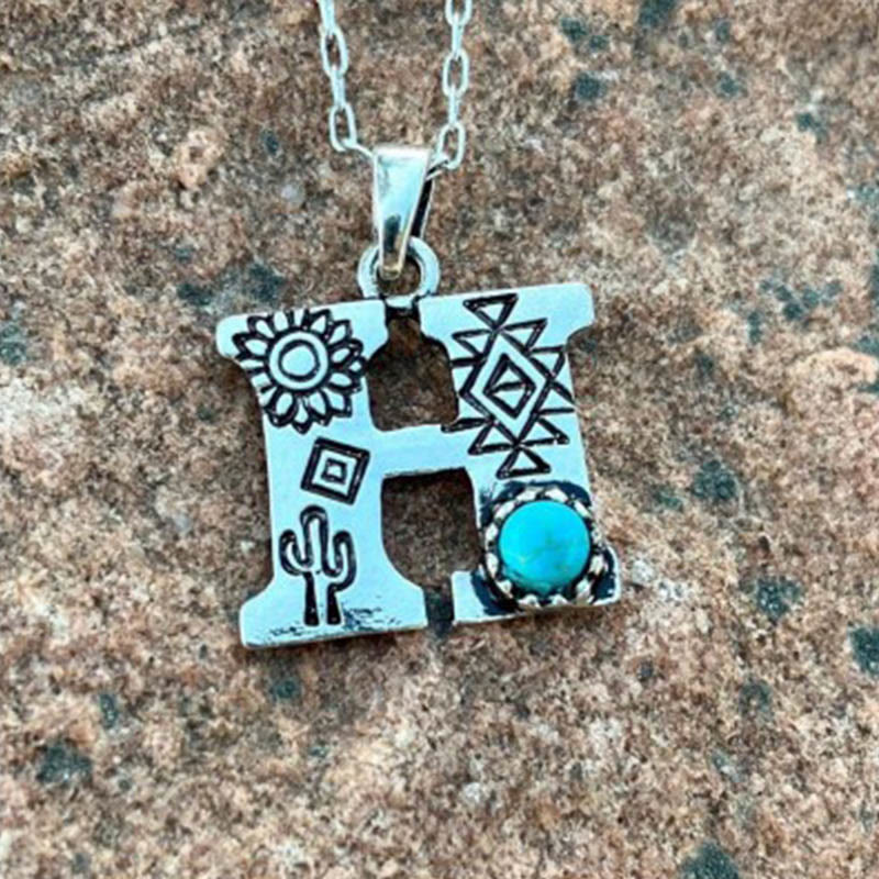Collana unisex in metallo con lettera turchese retrò - H - image 8