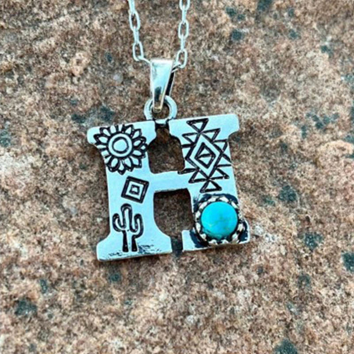 Collana unisex in metallo con lettera turchese retrò - H - image 8