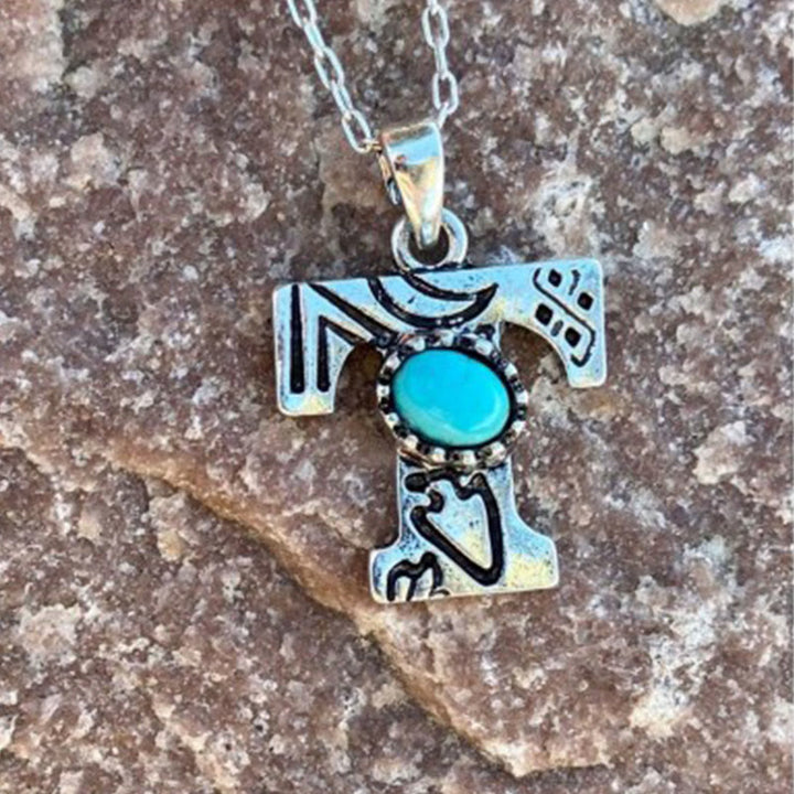 Collana unisex in metallo con lettera turchese retrò - T - image 17