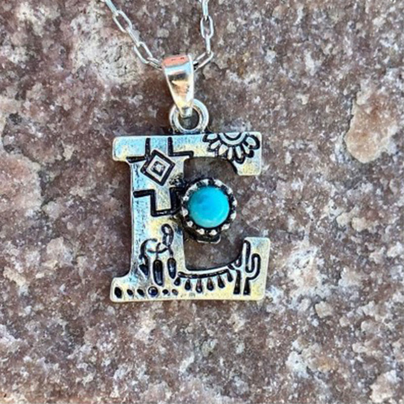 Collana unisex in metallo con lettera turchese retrò - E - image 7