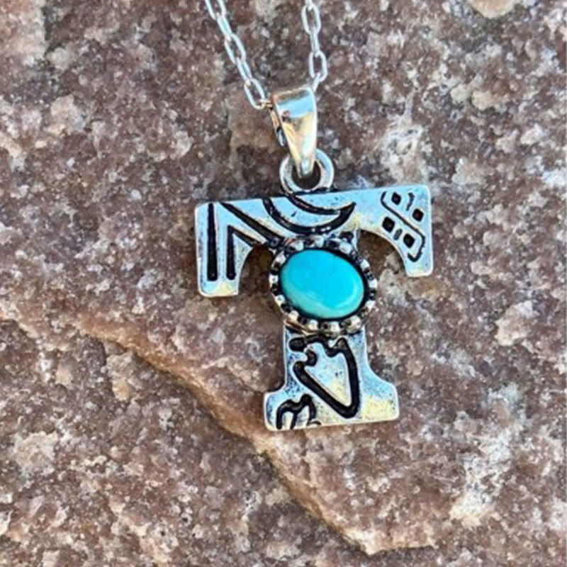 Collana unisex in metallo con lettera turchese retrò - T - image 16