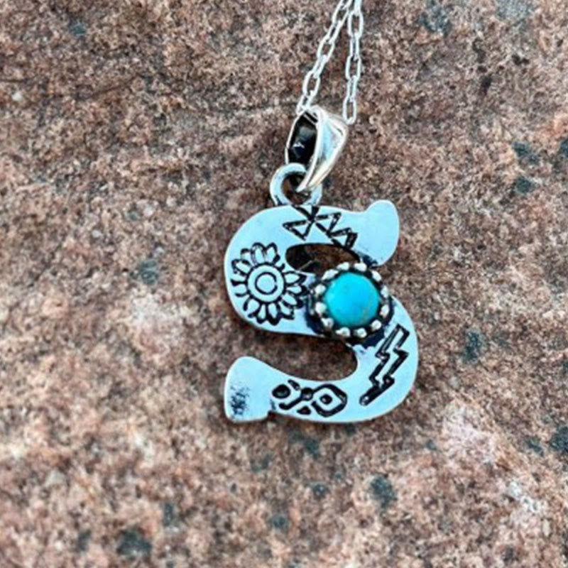 Collana unisex in metallo con lettera turchese retrò - S - image 16