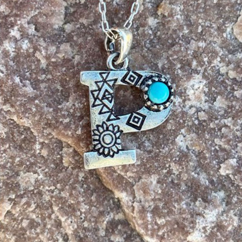 Collana unisex in metallo con lettera turchese retrò - P - image 14