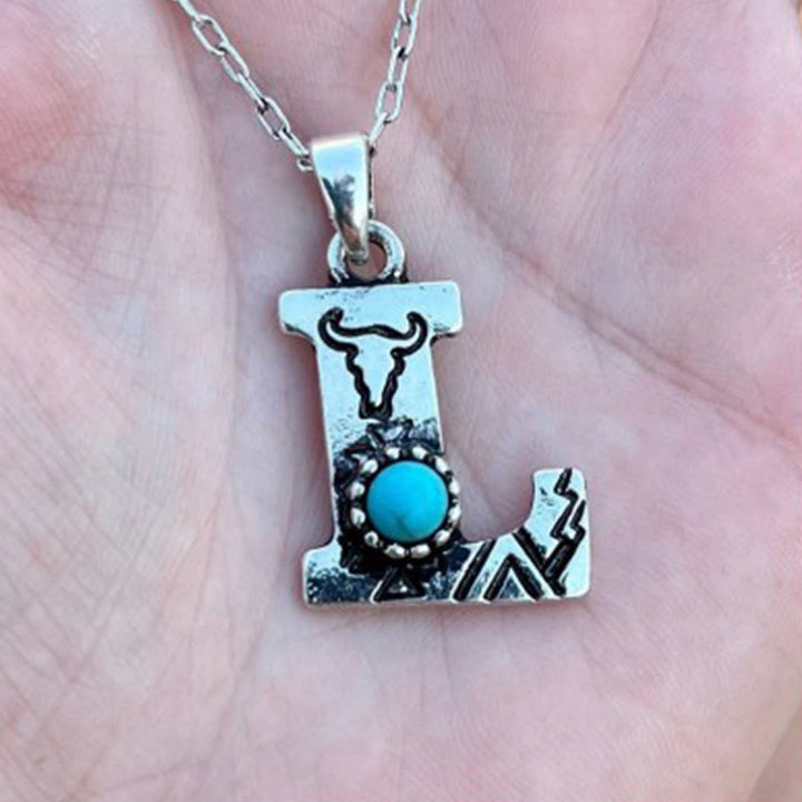 Collana unisex in metallo con lettera turchese retrò - L - image 11