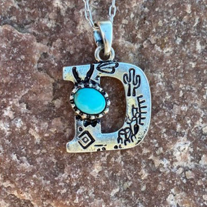 Collana unisex in metallo con lettera turchese retrò - D - image 6