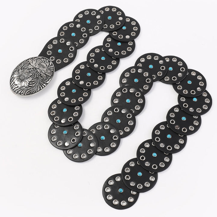Cintura da donna in pelle con intarsi di diamanti blu scavati rotondi - image 5