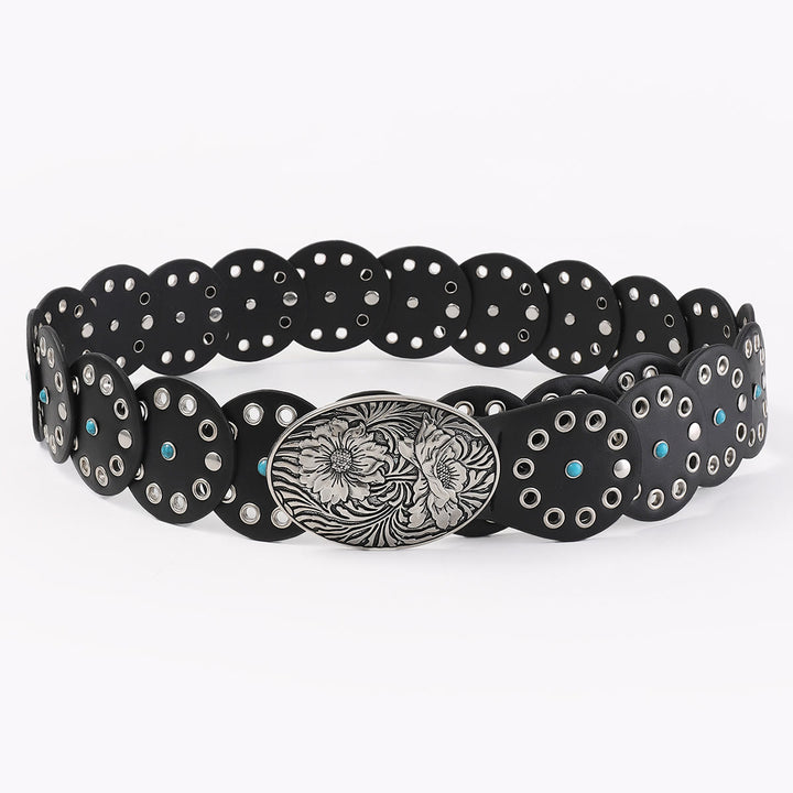 Cintura da donna in pelle con intarsi di diamanti blu scavati rotondi - image 3