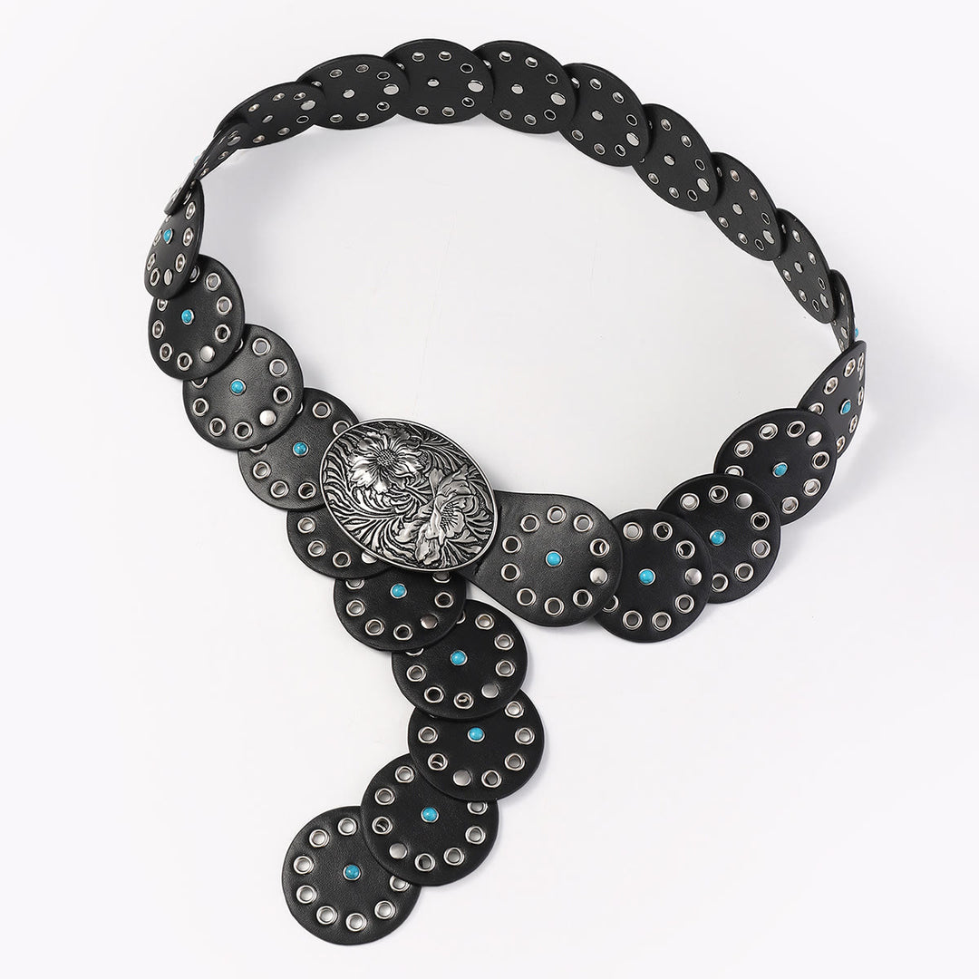 Cintura da donna in pelle con intarsi di diamanti blu scavati rotondi - image 3