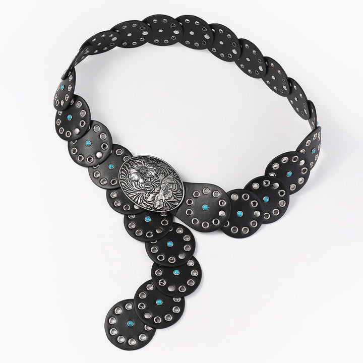 Cintura da donna in pelle con intarsi di diamanti blu scavati rotondi - image 3