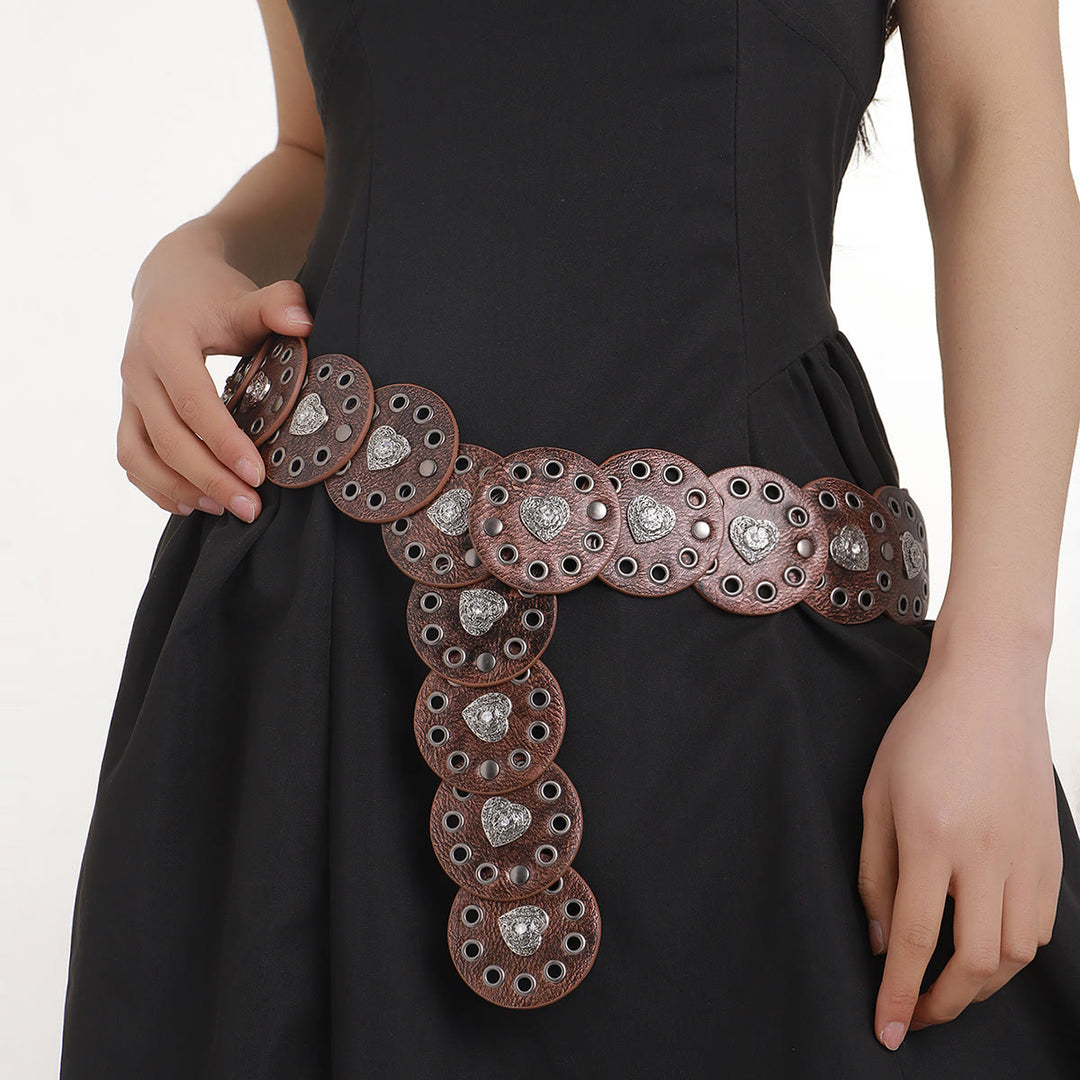 Cintura da donna in pelle rotonda e cava, squisita, nera e marrone rossiccio - Marrone rossastro - image 1