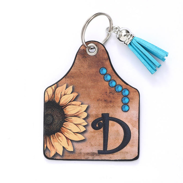 Portachiavi in pelle con nappa a forma di girasole e lettera in stile occidentale - D - image 6