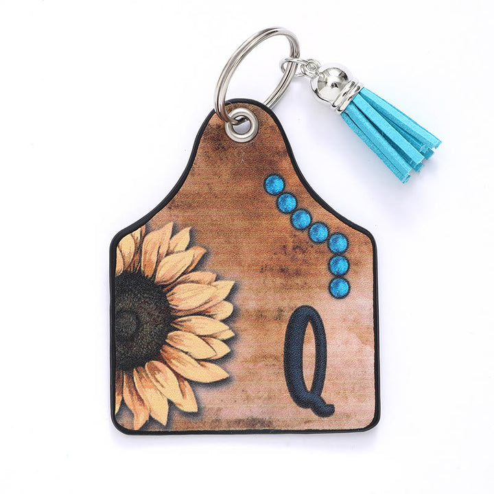 Portachiavi in pelle con nappa a forma di girasole e lettera in stile occidentale - Q - image 19