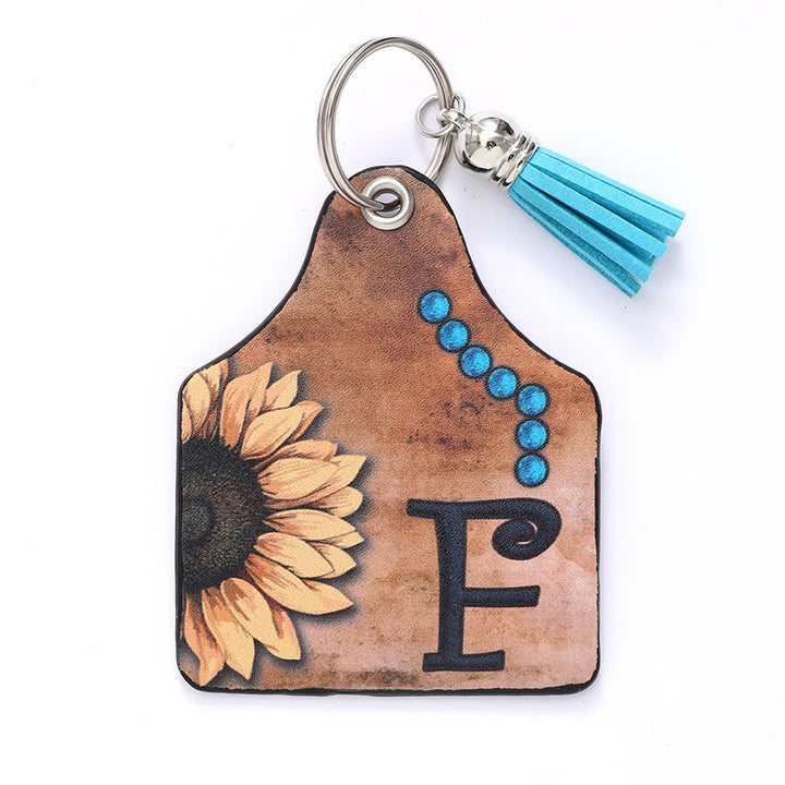 Portachiavi in pelle con nappa a forma di girasole e lettera in stile occidentale - F - image 8