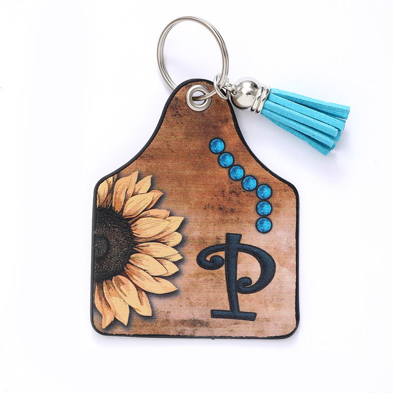 Portachiavi in pelle con nappa a forma di girasole e lettera in stile occidentale - P - image 17
