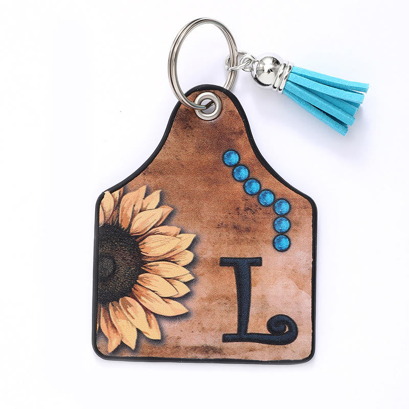 Portachiavi in pelle con nappa a forma di girasole e lettera in stile occidentale - L - image 13