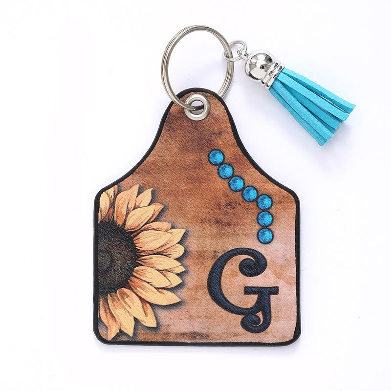 Portachiavi in pelle con nappa a forma di girasole e lettera in stile occidentale - G - image 9