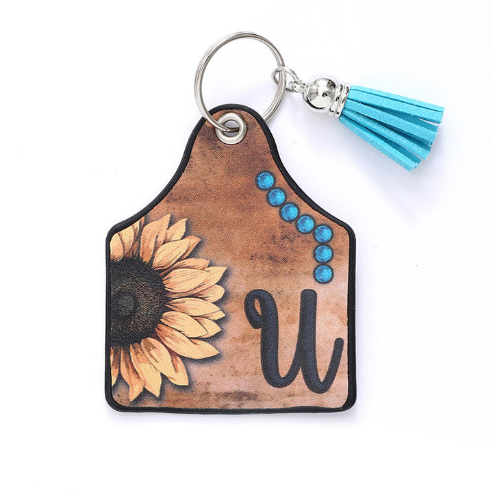 Portachiavi in pelle con nappa a forma di girasole e lettera in stile occidentale - U - image 23