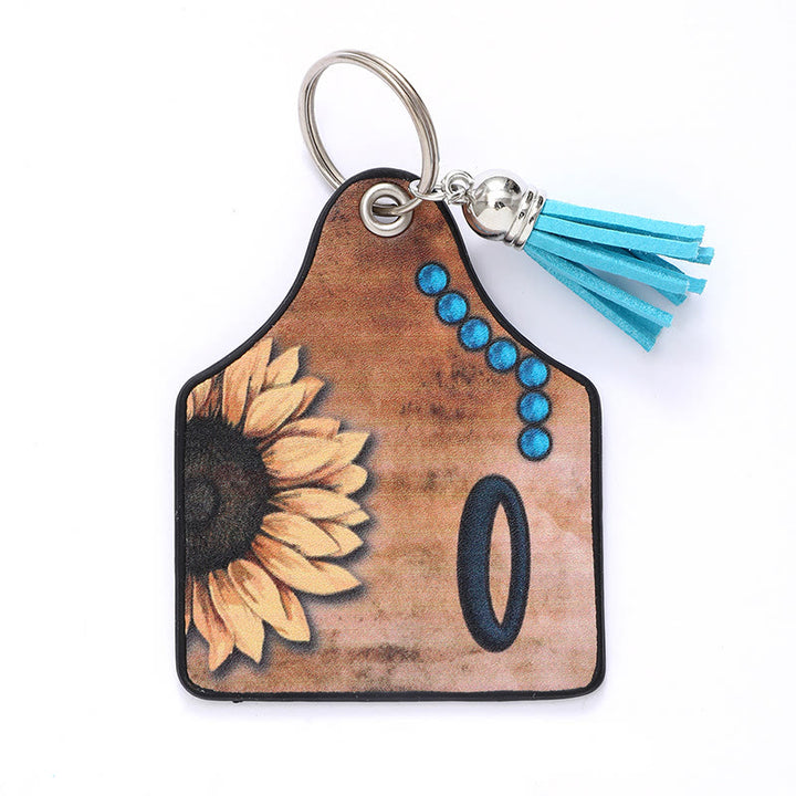 Portachiavi in pelle con nappa a forma di girasole e lettera in stile occidentale - O - image 16