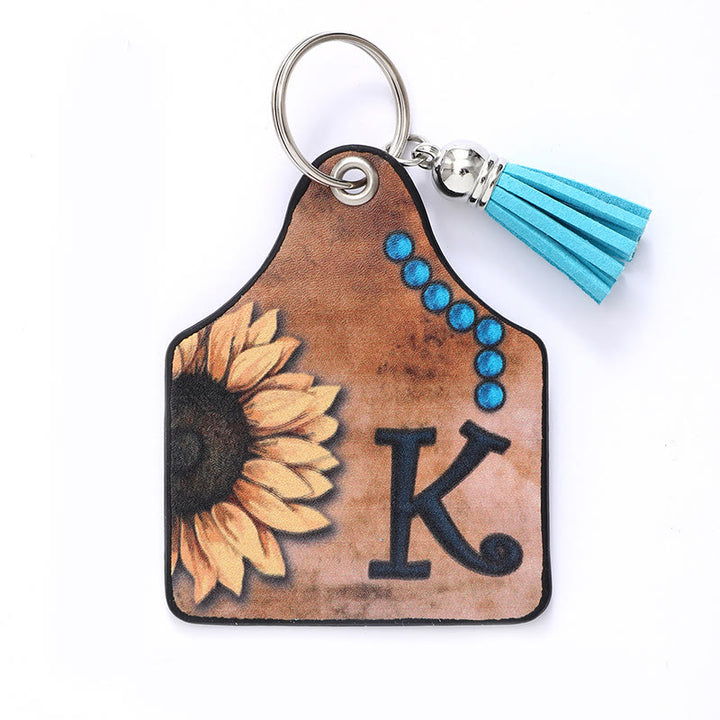 Portachiavi in pelle con nappa a forma di girasole e lettera in stile occidentale - K - image 13