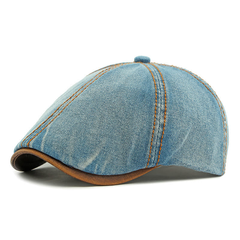 Cappello basco unisex in denim lavato retrò britannico - Blu medio - Adjustable (21 5/8"-23 1/4") - image 5
