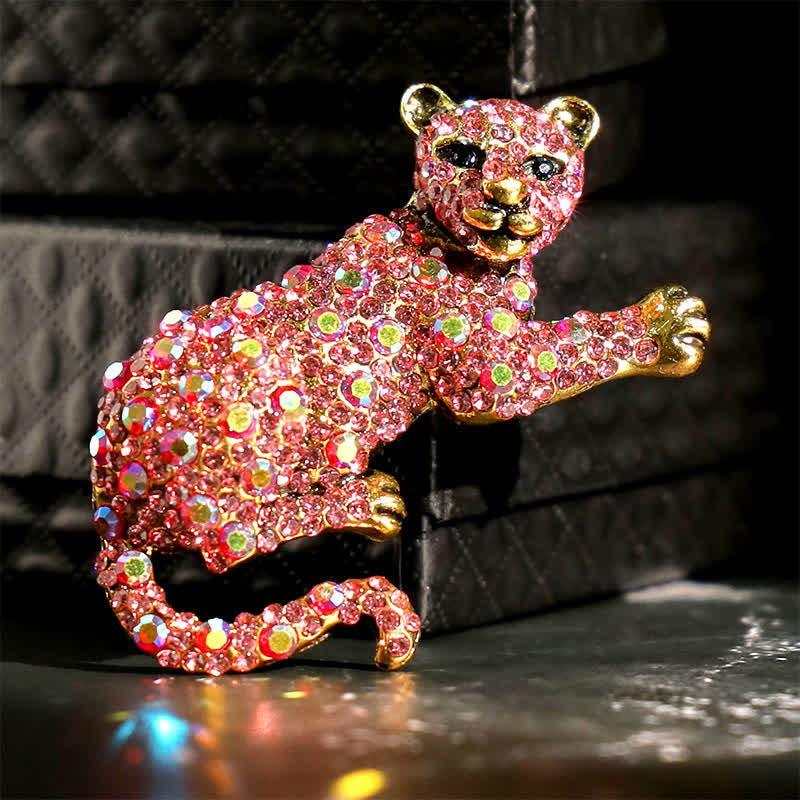 Spilla da uomo con grande tigre maestosa e strass scintillanti di lusso - Rosa - image 16