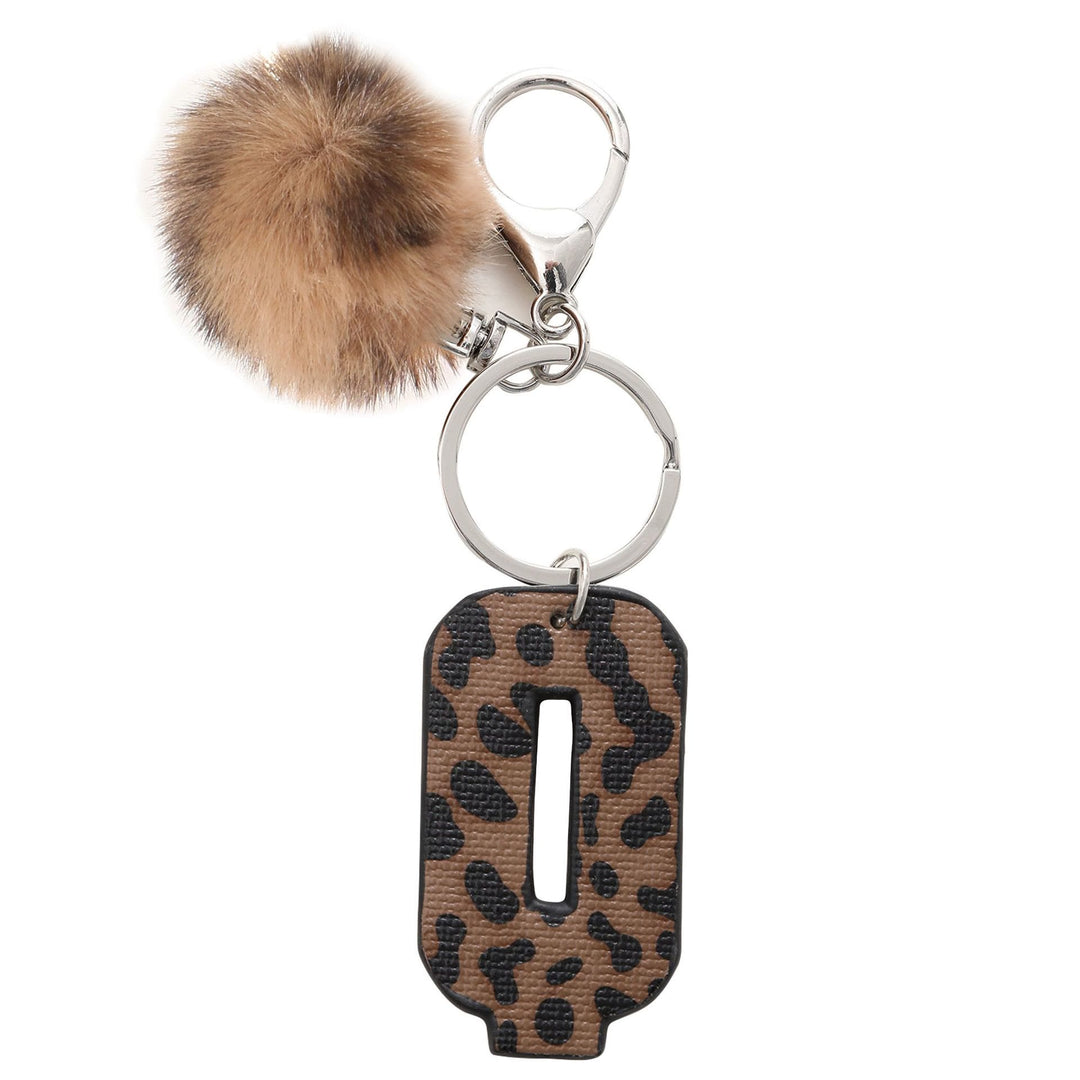 Portachiavi in pelle con lettera stampata leopardata in stile western e palla di peluche - Q - image 19