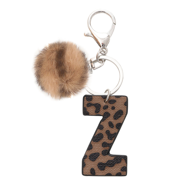 Portachiavi in pelle con lettera stampata leopardata in stile western e palla di peluche - Z - image 27