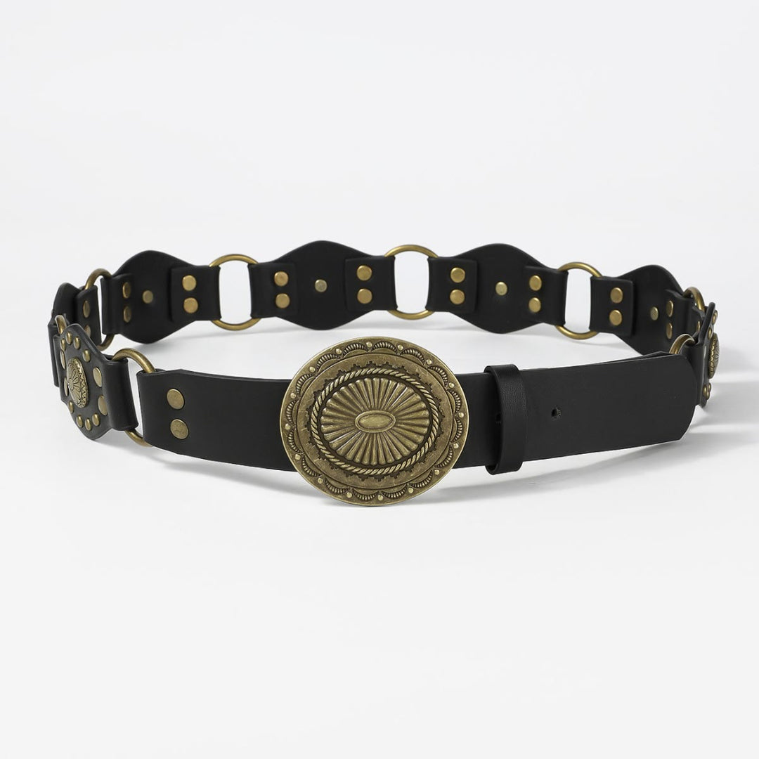 Cintura da donna in pelle con anello circolare traforato, stile retrò da strada - image 2