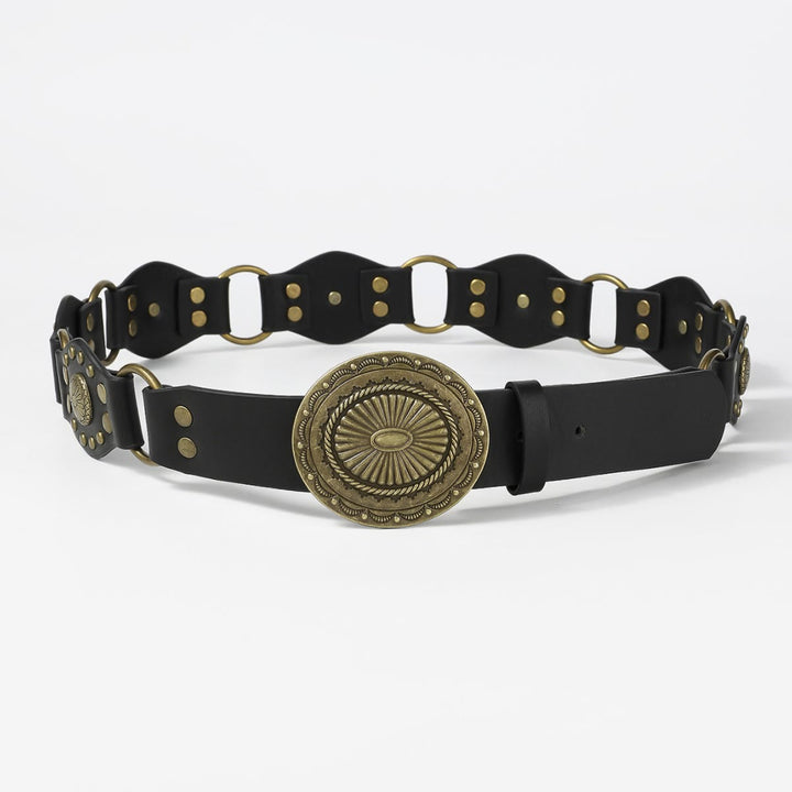 Cintura da donna in pelle con anello circolare traforato, stile retrò da strada - image 2