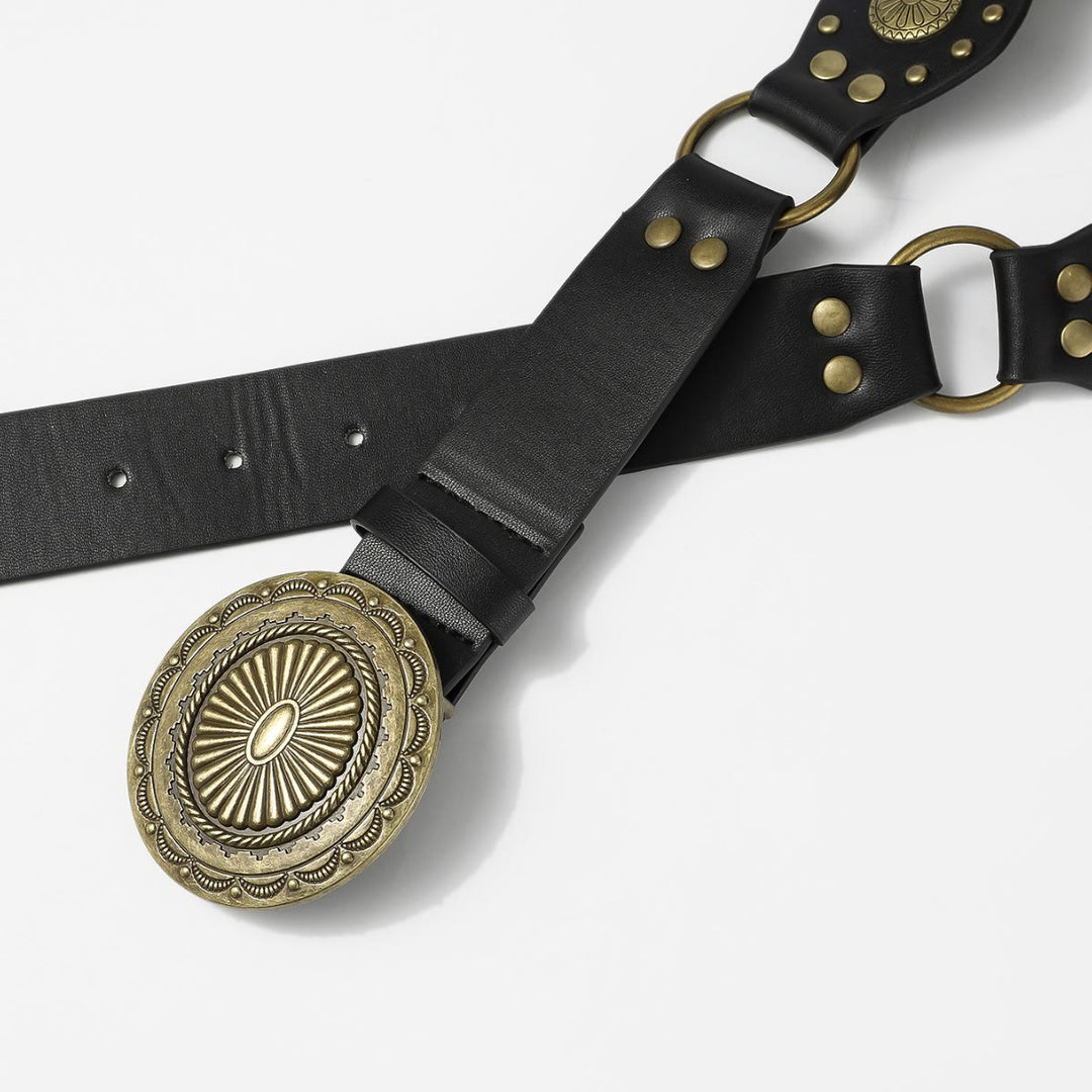 Cintura da donna in pelle con anello circolare traforato, stile retrò da strada - image 4