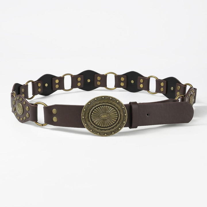 Cintura da donna in pelle con anello circolare traforato, stile retrò da strada - image 6