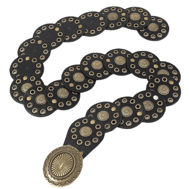 Cintura da donna in pelle nera con cuciture rotonde personalizzate in stile western retrò - image 4
