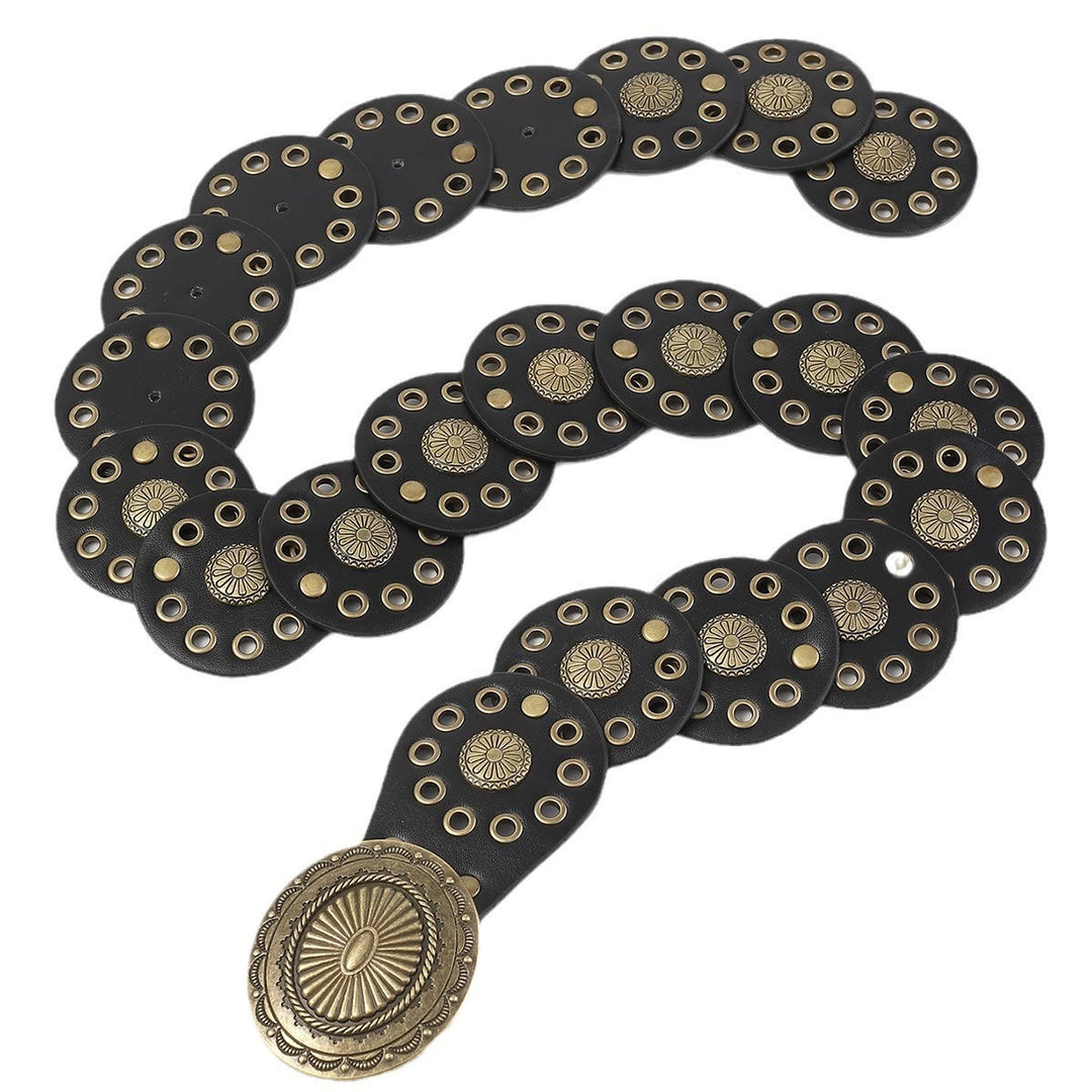 Cintura da donna in pelle nera con cuciture rotonde personalizzate in stile western retrò - image 3