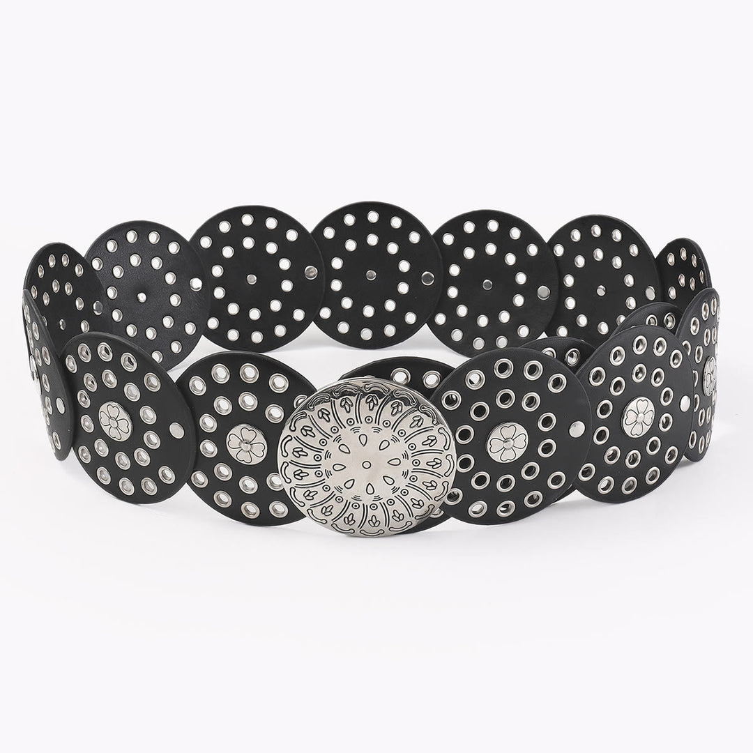 Cintura da donna in pelle con disco in argento cavo in stile western - image 3