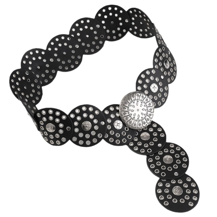 Cintura da donna in pelle con disco in argento cavo in stile western - image 4