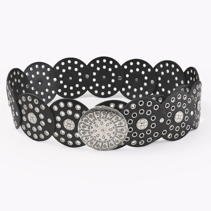 Cintura da donna in pelle con disco in argento cavo in stile western - image 2