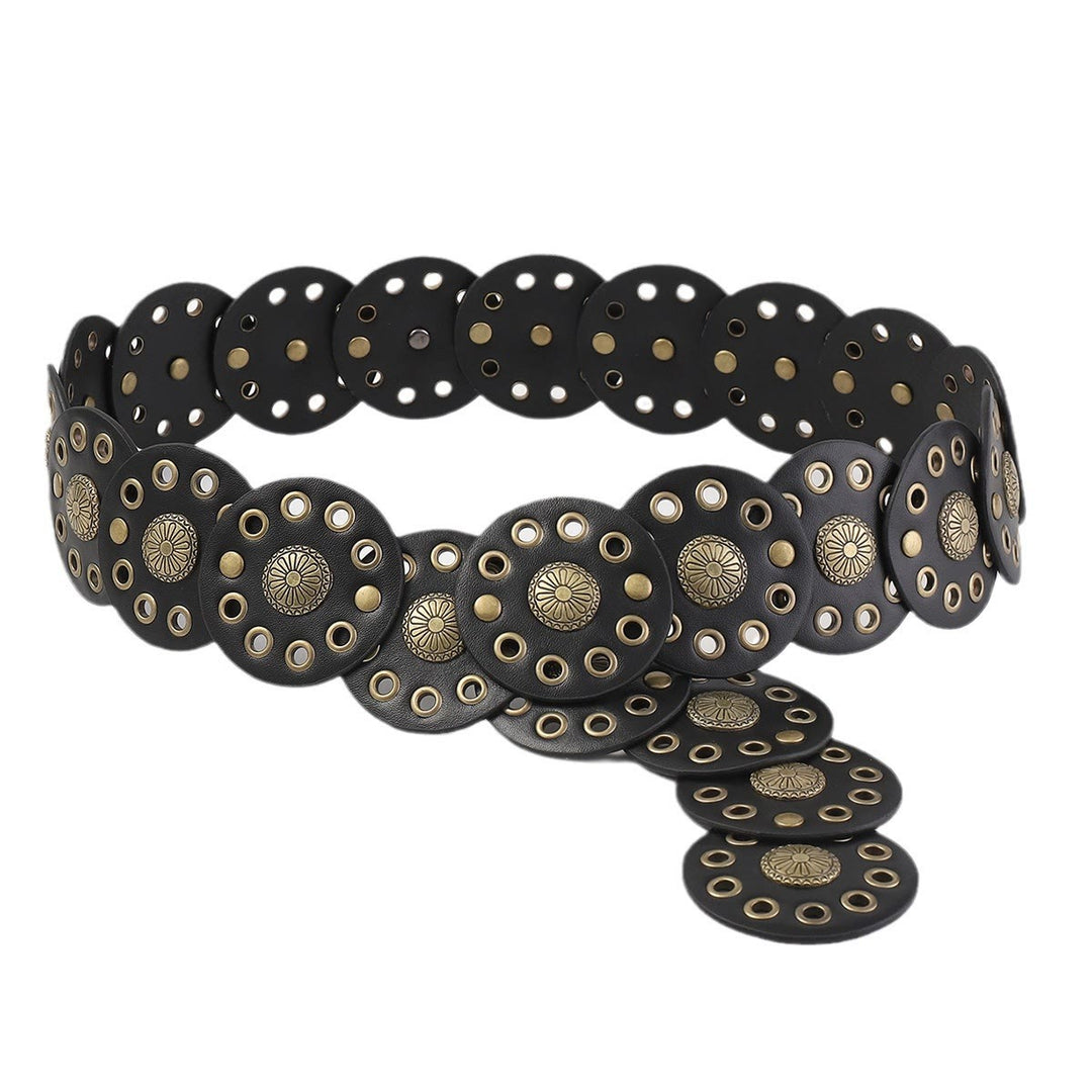 Cintura da donna in pelle nera circolare retrò cava - image 3