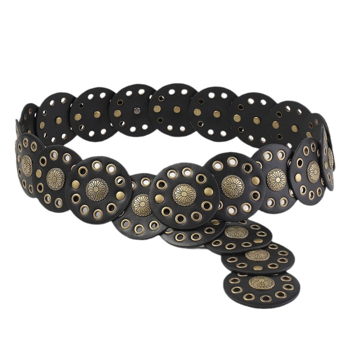 Cintura da donna in pelle nera circolare retrò cava - image 3